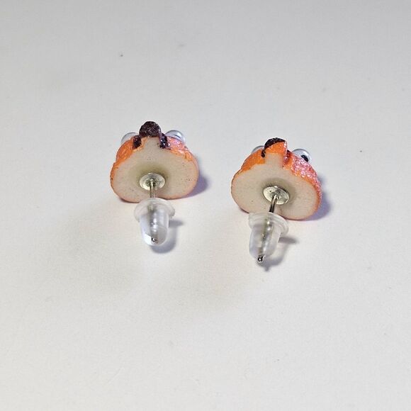 Sparkly Orange Halloween Pumpkin Googly Eye Earrings Tiny Festive - Picture 7 of 8